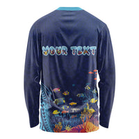 Personalized Hawaii Diving Long Sleeve Shirt Tribal Pattern with Ocean Floor