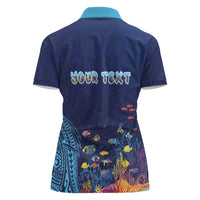 Personalized Hawaii Diving Women Polo Shirt Tribal Pattern with Ocean Floor