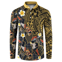Hawaiian and Japanese Button Sweatshirt Polynesian Tattoo with Japanese Culture Kintsugi Style