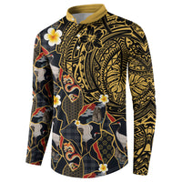 Hawaiian and Japanese Button Sweatshirt Polynesian Tattoo with Japanese Culture Kintsugi Style