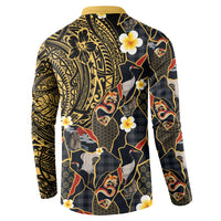 Hawaiian and Japanese Button Sweatshirt Polynesian Tattoo with Japanese Culture Kintsugi Style