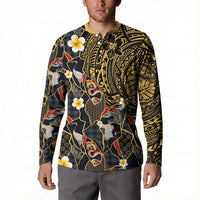 Hawaiian and Japanese Button Sweatshirt Polynesian Tattoo with Japanese Culture Kintsugi Style