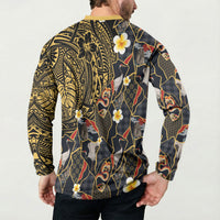 Hawaiian and Japanese Button Sweatshirt Polynesian Tattoo with Japanese Culture Kintsugi Style
