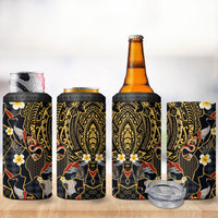 Hawaiian and Japanese 4 in 1 Can Cooler Tumbler Polynesian Tattoo with Japanese Culture Kintsugi Style