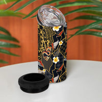 Hawaiian and Japanese 4 in 1 Can Cooler Tumbler Polynesian Tattoo with Japanese Culture Kintsugi Style