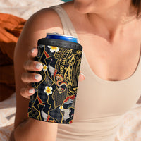 Hawaiian and Japanese 4 in 1 Can Cooler Tumbler Polynesian Tattoo with Japanese Culture Kintsugi Style