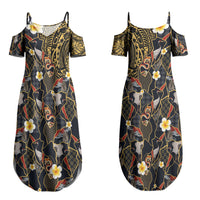 Hawaiian and Japanese Couples Matching Summer Maxi Dress and Hawaiian Shirt Polynesian Tattoo with Japanese Culture Kintsugi Style