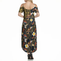 Hawaiian and Japanese Summer Maxi Dress Polynesian Tattoo with Japanese Culture Kintsugi Style