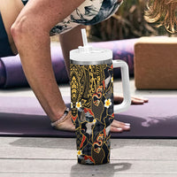 Hawaiian and Japanese Tumbler With Handle Polynesian Tattoo with Japanese Culture Kintsugi Style