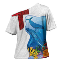 Tonga Swimming with Whales Cross Shoulder Shirt Ngatu Pattern
