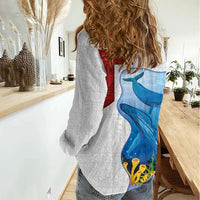 Tonga Swimming with Whales Women Casual Shirt Ngatu Pattern
