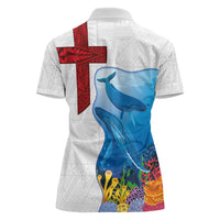 Tonga Swimming with Whales Women Polo Shirt Ngatu Pattern