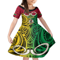 Personalised Vanuatu Family Matching Tank Maxi Dress and Hawaiian Shirt Pig Tusk Mix Maori Pattern and Namele Leaf LT03 Daughter's Dress Red - Polynesian Pride