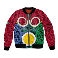 Vanuatu Shefa Province Bomber Jacket Pig Tusk Mix Maori Pattern and Namele Leaf LT03 Unisex Red - Polynesian Pride