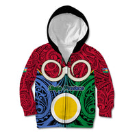 Vanuatu Shefa Province Kid Hoodie Pig Tusk Mix Maori Pattern and Namele Leaf LT03 Zip Hoodie Red - Polynesian Pride