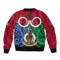 Vanuatu Shefa Province Sleeve Zip Bomber Jacket Pig Tusk Mix Maori Pattern and Namele Leaf LT03 - Polynesian Pride