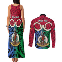 Personalised Vanuatu Shefa Province Couples Matching Tank Maxi Dress and Long Sleeve Button Shirts Pig Tusk Mix Maori Pattern and Namele Leaf LT03 - Polynesian Pride