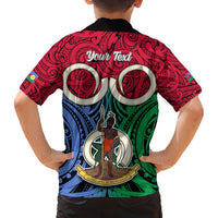 Personalised Vanuatu Shefa Province Family Matching Off Shoulder Short Dress and Hawaiian Shirt Pig Tusk Mix Maori Pattern and Namele Leaf LT03 - Polynesian Pride