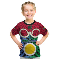 Personalised Vanuatu Shefa Province Kid T Shirt Pig Tusk Mix Maori Pattern and Namele Leaf LT03 Red - Polynesian Pride