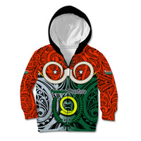 Vanuatu Penama Province Kid Hoodie Pig Tusk Mix Maori Pattern and Namele Leaf LT03 Zip Hoodie Orange - Polynesian Pride