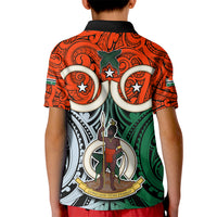 Vanuatu Penama Province Kid Polo Shirt Pig Tusk Mix Maori Pattern and Namele Leaf LT03 - Polynesian Pride