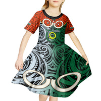 Vanuatu Penama Province Kid Short Sleeve Dress Pig Tusk Mix Maori Pattern and Namele Leaf LT03 - Polynesian Pride