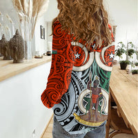 Vanuatu Penama Province Women Casual Shirt Pig Tusk Mix Maori Pattern and Namele Leaf LT03 - Polynesian Pride