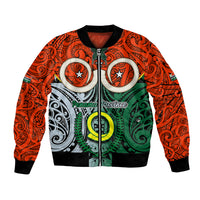 Personalised Vanuatu Penama Province Bomber Jacket Pig Tusk Mix Maori Pattern and Namele Leaf LT03 Unisex Orange - Polynesian Pride