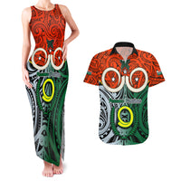 Personalised Vanuatu Penama Province Couples Matching Tank Maxi Dress and Hawaiian Shirt Pig Tusk Mix Maori Pattern and Namele Leaf LT03 Orange - Polynesian Pride