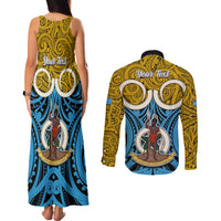 Personalised Vanuatu Sanma Province Couples Matching Tank Maxi Dress and Long Sleeve Button Shirts Pig Tusk Mix Maori Pattern and Namele Leaf LT03 - Polynesian Pride