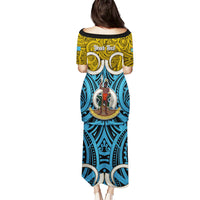 Personalised Vanuatu Sanma Province Family Matching Puletasi Dress and Hawaiian Shirt Pig Tusk Mix Maori Pattern and Namele Leaf LT03 - Polynesian Pride