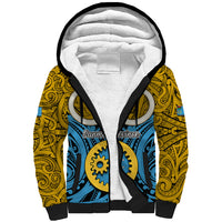 Personalised Vanuatu Sanma Province Sherpa Hoodie Pig Tusk Mix Maori Pattern and Namele Leaf LT03 Unisex Blue - Polynesian Pride