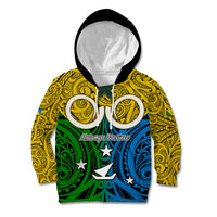 Vanuatu Malampa Province Kid Hoodie Pig Tusk Mix Maori Pattern and Namele Leaf LT03 Hoodie Yellow - Polynesian Pride