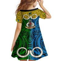 Vanuatu Malampa Province Kid Short Sleeve Dress Pig Tusk Mix Maori Pattern and Namele Leaf LT03 - Polynesian Pride