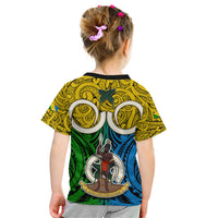 Vanuatu Malampa Province Kid T Shirt Pig Tusk Mix Maori Pattern and Namele Leaf LT03 - Polynesian Pride