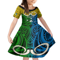 Personalised Vanuatu Malampa Province Family Matching Mermaid Dress and Hawaiian Shirt Pig Tusk Mix Maori Pattern and Namele Leaf LT03 Daughter's Dress Yellow - Polynesian Pride