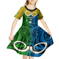 Personalised Vanuatu Malampa Province Kid Short Sleeve Dress Pig Tusk Mix Maori Pattern and Namele Leaf LT03 - Polynesian Pride