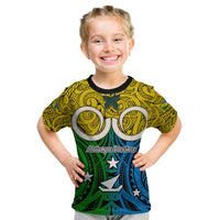 Personalised Vanuatu Malampa Province Kid T Shirt Pig Tusk Mix Maori Pattern and Namele Leaf LT03 Yellow - Polynesian Pride