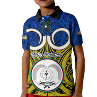 Vanuatu Torba Province Kid Polo Shirt Pig Tusk Mix Maori Pattern and Namele Leaf LT03 Kid Blue - Polynesian Pride