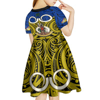 Vanuatu Torba Province Kid Short Sleeve Dress Pig Tusk Mix Maori Pattern and Namele Leaf LT03 - Polynesian Pride