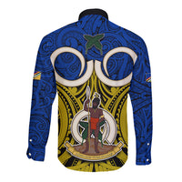 Vanuatu Torba Province Long Sleeve Button Shirt Pig Tusk Mix Maori Pattern and Namele Leaf LT03 - Polynesian Pride