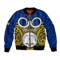 Personalised Vanuatu Torba Province Bomber Jacket Pig Tusk Mix Maori Pattern and Namele Leaf LT03 Unisex Blue - Polynesian Pride