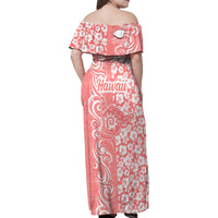 Hawaii Kauai Island Family Matching Off Shoulder Maxi Dress and Hawaiian Shirt Hibiscus Pattern Seamless Tribal Simple Pink Pastel LT03 - Polynesian Pride