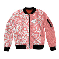 Hawaii Kauai Island Sleeve Zip Bomber Jacket Hibiscus Pattern Seamless Tribal Simple Pink Pastel LT03 Unisex Pink - Polynesian Pride