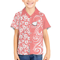 Custom Hawaii Kauai Island Family Matching Off Shoulder Long Sleeve Dress and Hawaiian Shirt Hibiscus Pattern Seamless Tribal Simple Pink Pastel LT03 Son's Shirt Pink - Polynesian Pride