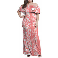 Custom Hawaii Kauai Island Family Matching Off Shoulder Maxi Dress and Hawaiian Shirt Hibiscus Pattern Seamless Tribal Simple Pink Pastel LT03 Mom's Dress Pink - Polynesian Pride