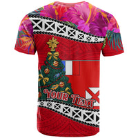 Custom Wallis and Futuna Christmas T Shirt Santa Claus Holding Coat of Arms Polynesian Xmas Style LT03 - Polynesian Pride