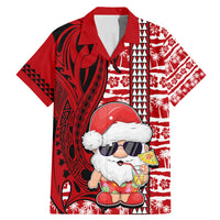 Mele Kalikimaka Hawaii Christmas Family Matching Mermaid Dress and Hawaiian Shirt Santa Claus Kakau Tribal Mix Polynesia Tattoo LT03 Dad's Shirt - Short Sleeve Red - Polynesian Pride