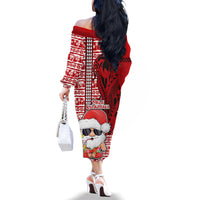Mele Kalikimaka Hawaii Christmas Family Matching Off Shoulder Long Sleeve Dress and Hawaiian Shirt Santa Claus Kakau Tribal Mix Polynesia Tattoo LT03 - Polynesian Pride