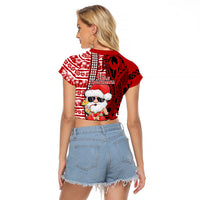 Mele Kalikimaka Hawaii Christmas Raglan Cropped T Shirt Santa Claus Kakau Tribal Mix Polynesia Tattoo LT03 - Polynesian Pride